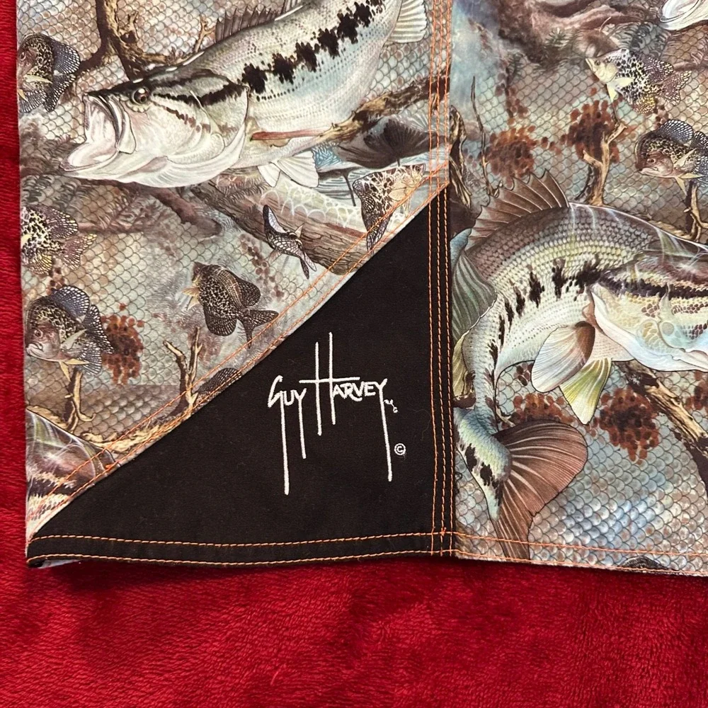 Guy Harvey AFTCO Bass Fishing Camo Board Shorts Mens 38 Swim Trunks AOP‎